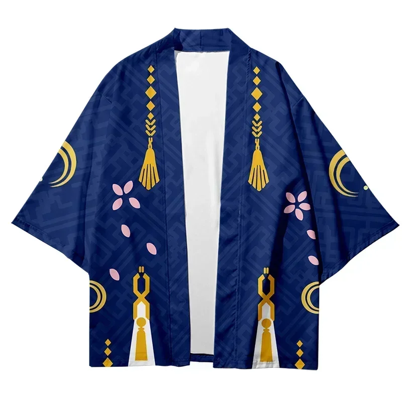 تي شيرت هاراجوكو يوكاتا للرجال، كوسبلاي، ملابس الشاطئ، أنيمي، كيمونو ياباني كارديجان كيب بأكمام قصيرة