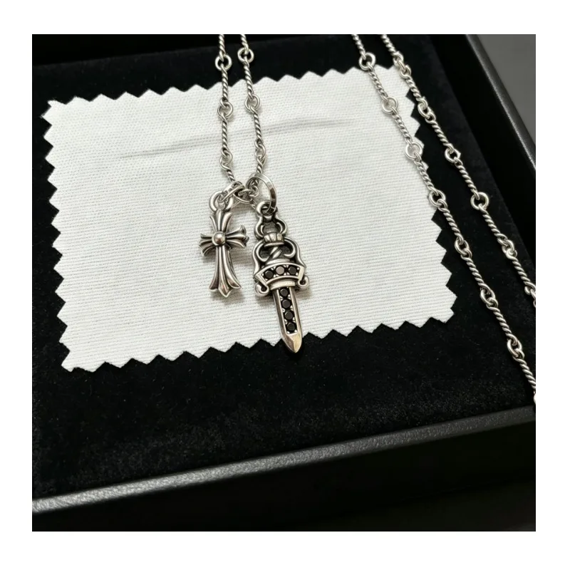 

Trendy Brand Retro Versatile Cross Sword Inlaid with Diamonds Pendant Necklace Generous Style Niche Design Punk