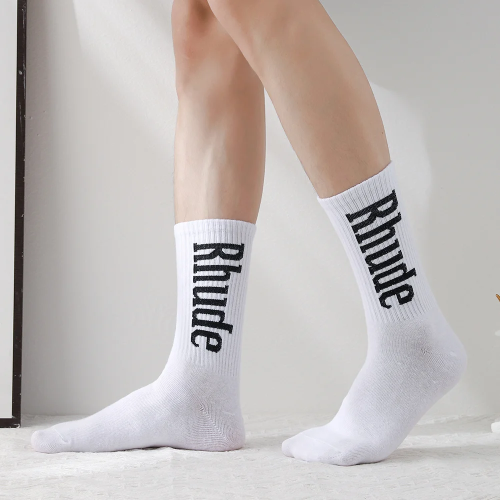 5 Pairs Men\'s Medium Socks Can Be Worn With Letter Pattern In All Seasons run Sports And Fashion Socks Basketball socks