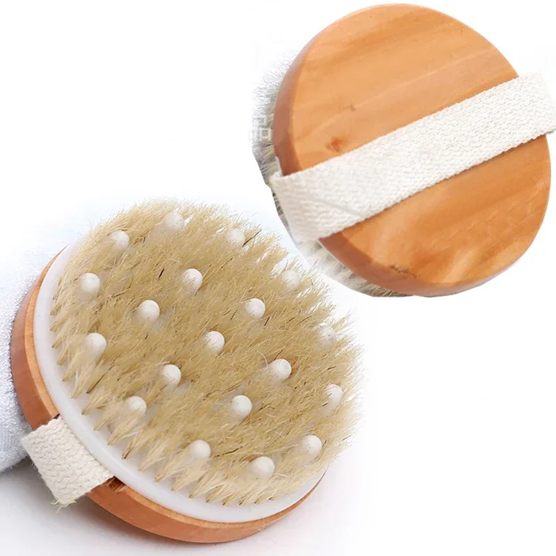 Body Brush Natural Boar Bristle Organic Dry Skin Body Brush Massager Bamboo Wet Back Shower Brushes Exfoliating Bathing Brush