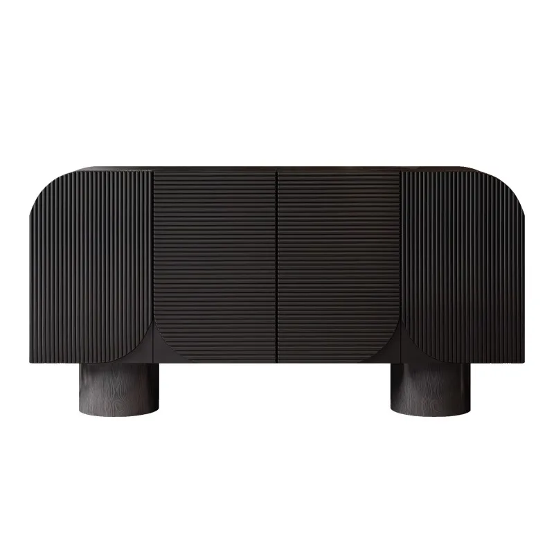 #Modern Italian High-End Black Wood Entrance Door Cabinet with 2 Drawers Adjustable Living Room Decorative Storage Home Furnitur