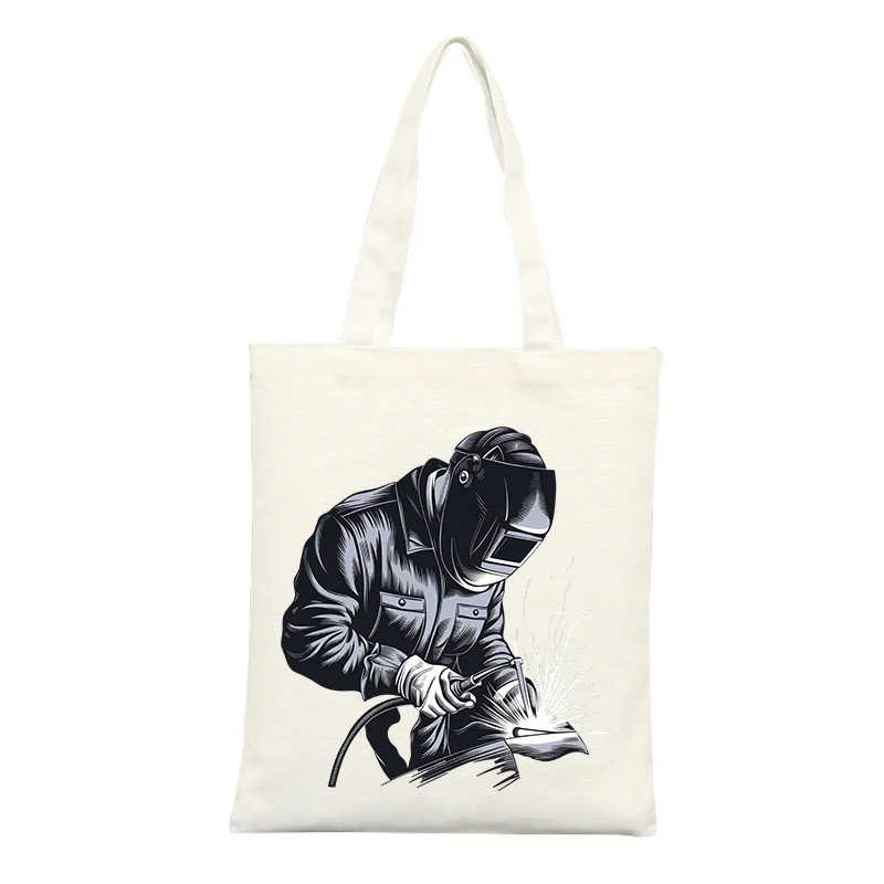 Men's Welding Worker Graphic Canvas Tote Bag, Industrial Style for Casual Work and Daily Use
