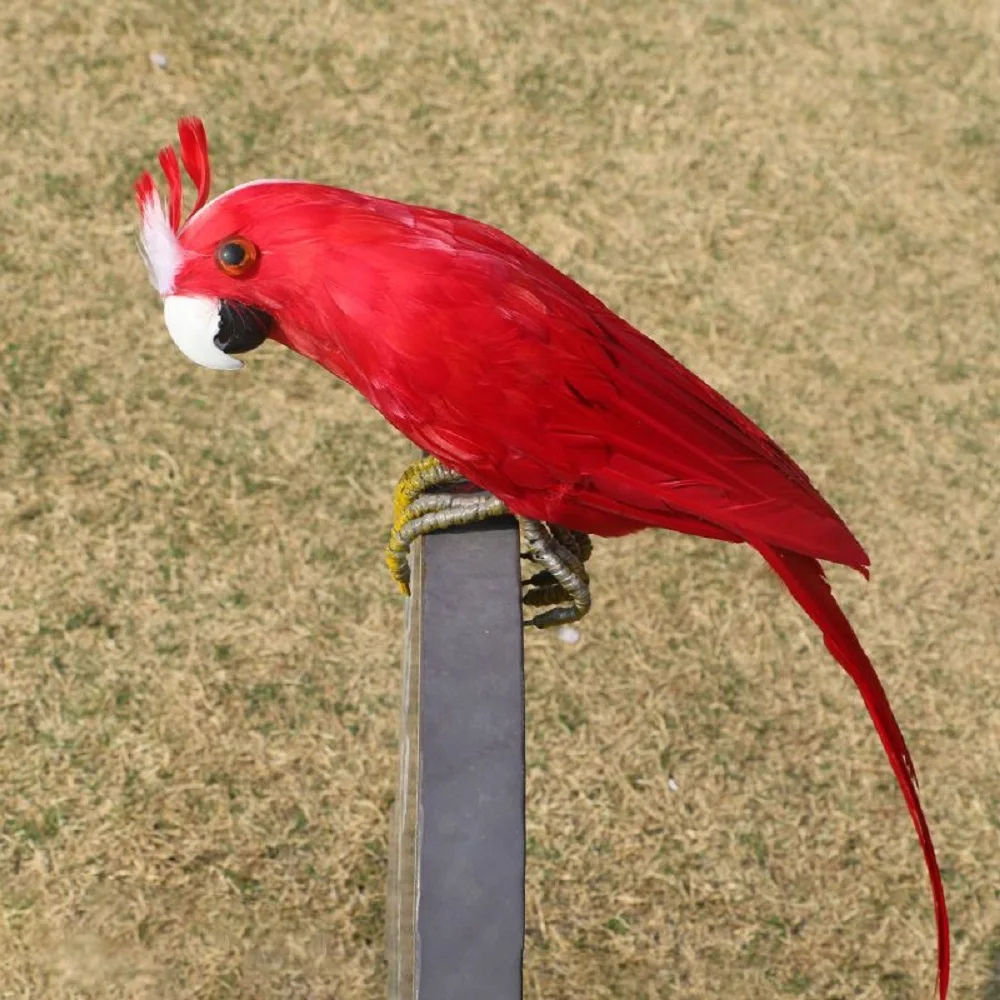 simulation red foam and feather parrot model artificial bird pastoral decoration Christmas gift about 42cm h2967