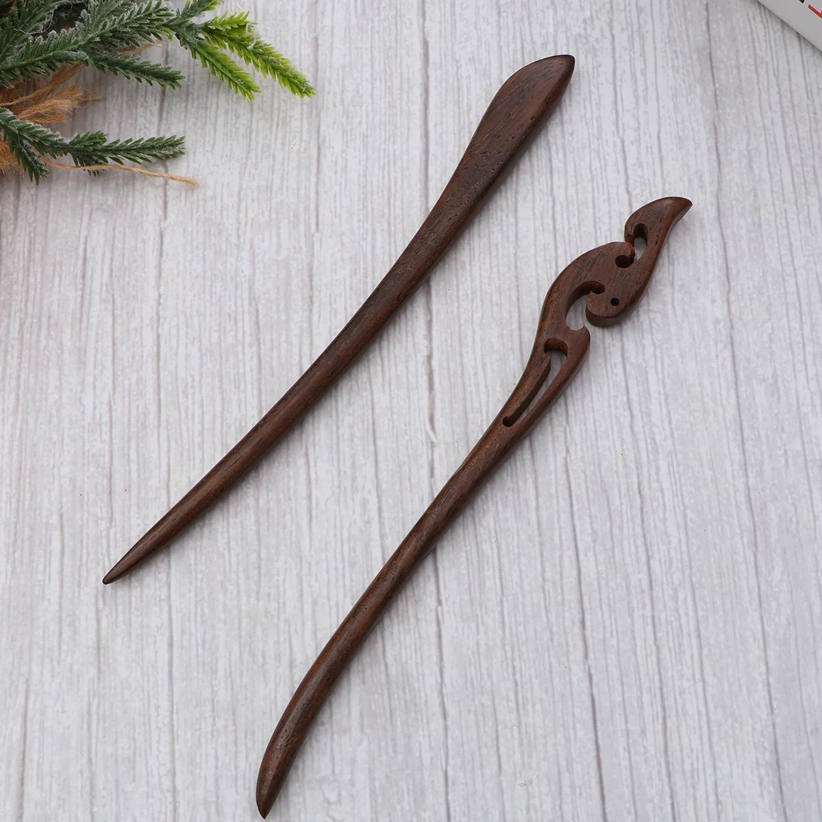 

2pcs Black Ebony Hairpins Hair Clips Wooden Antiquing Hairpins For Women Traditional Chinese Style Gift