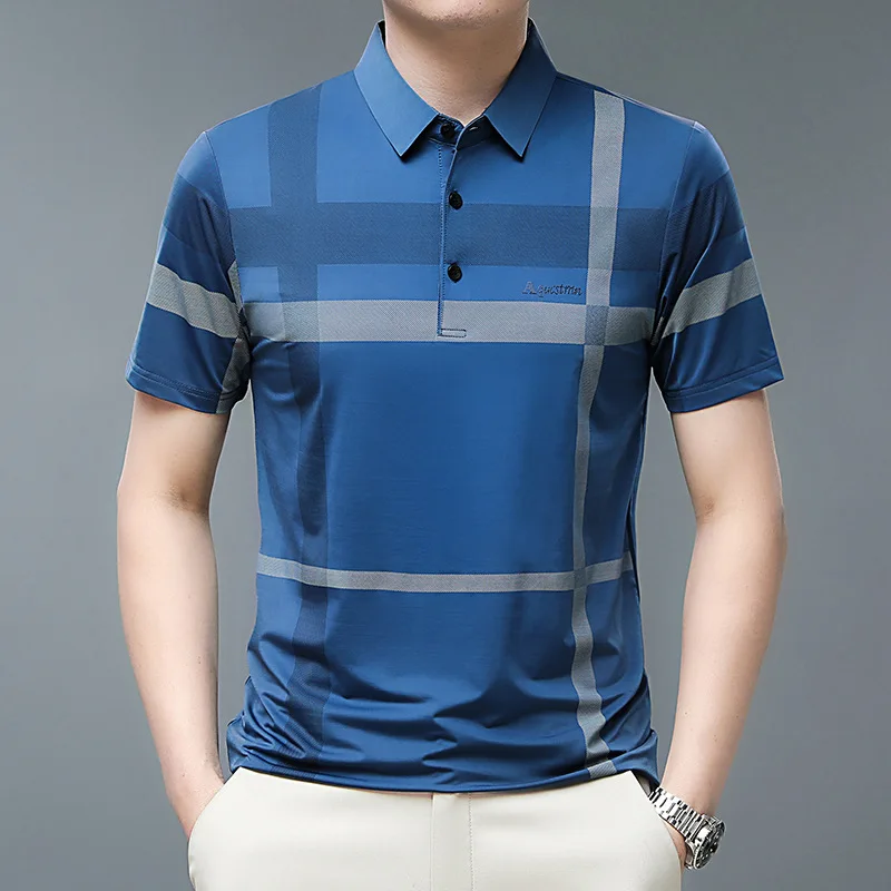 Polo Shirt Men Summer Casual Stripe Polo Tee Shirt Loose Thin Male Polos Shirts Tops