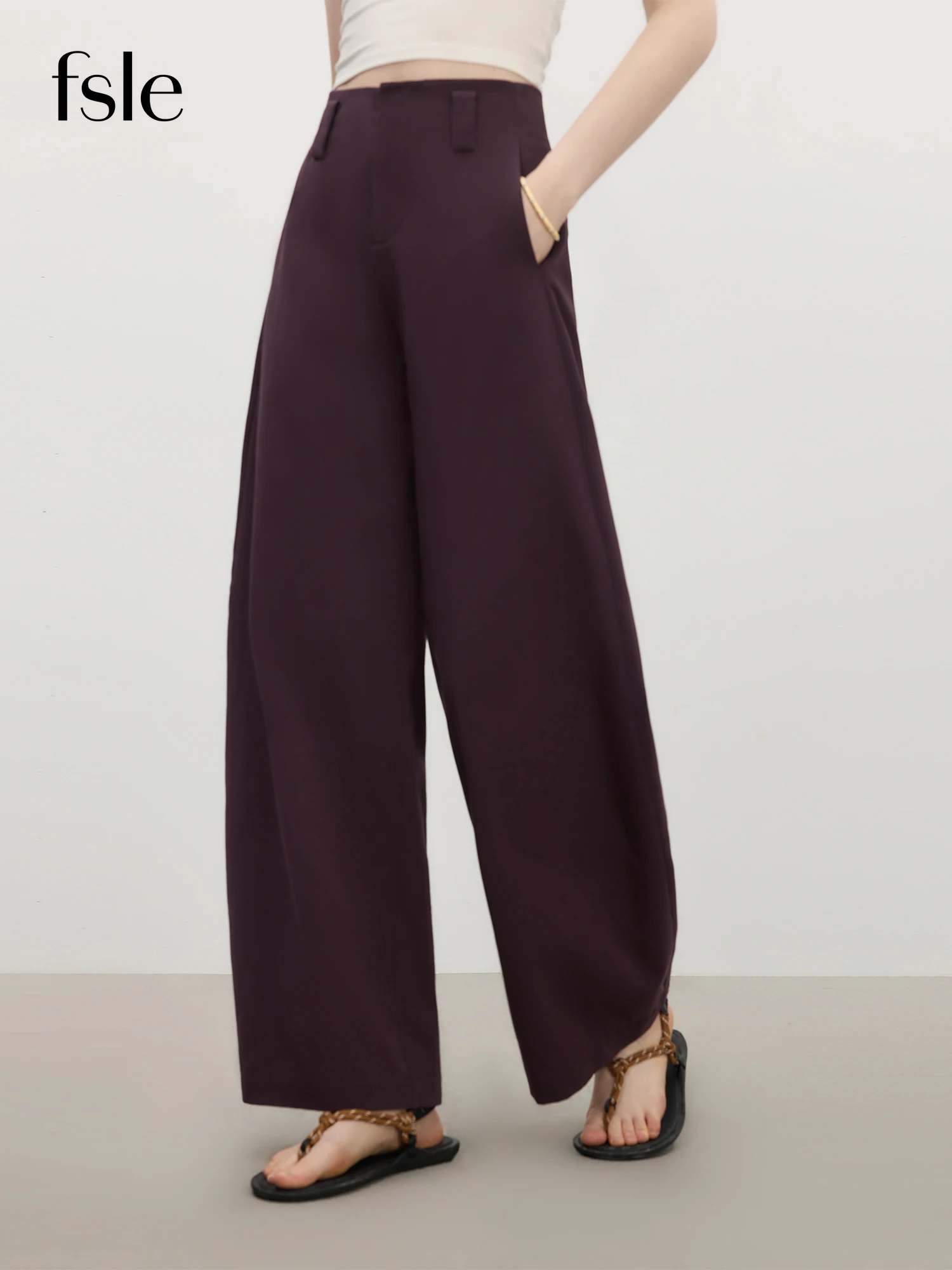 

FSLE Casual Wide-leg Pants for Women 2025 Summer New Arrival Design Dark Purple Chic Pants 25FS12838