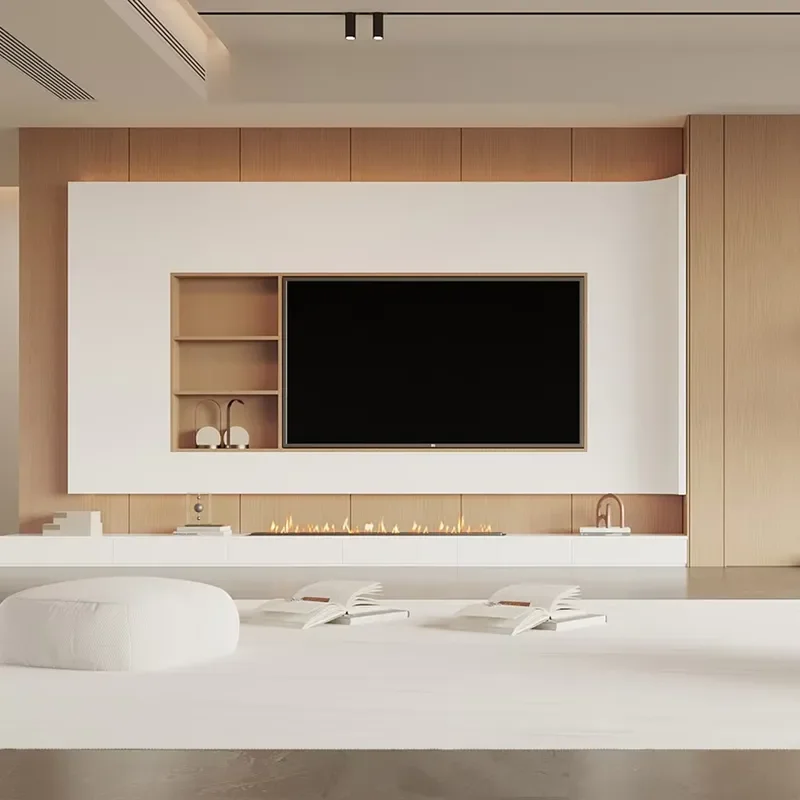 Customizable Modern Minimalist Luxurious Wood Suspended TV Stand Background Wall Cabinet for Living Room with Size Color