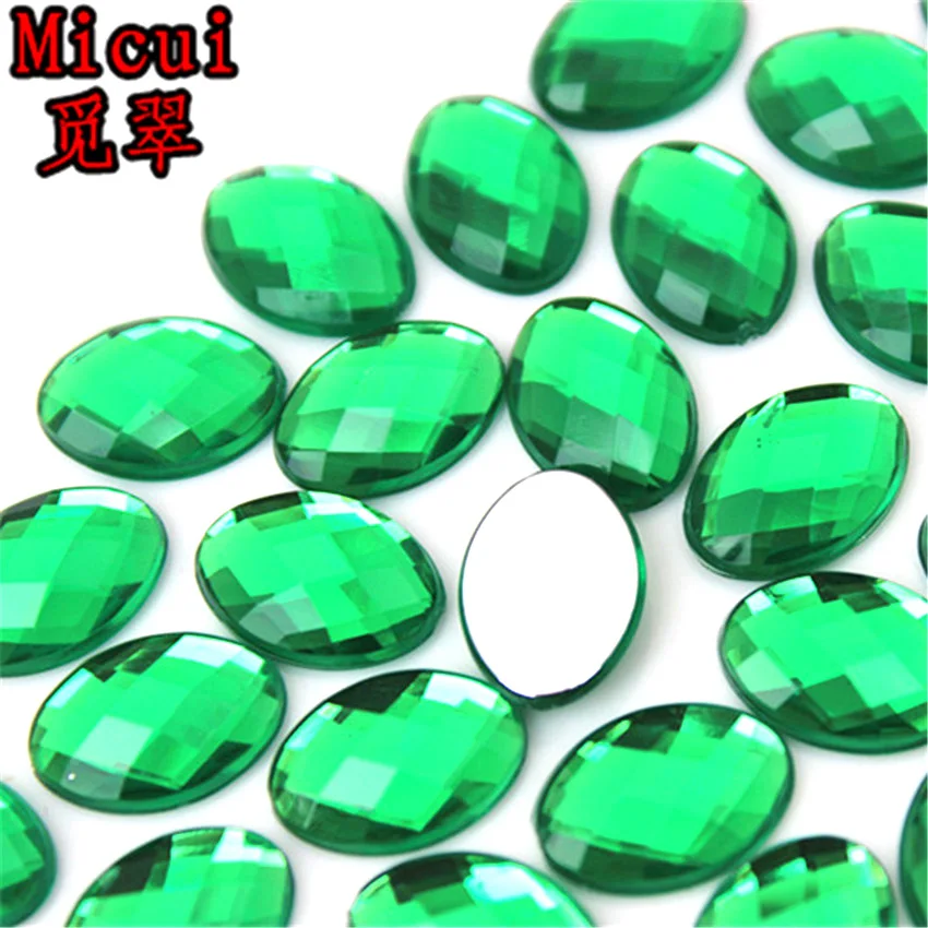 Micui 100Pcs 10*14mm Oval Shape Flat Back Rhinestone Applique Acrylic Stone Crystals Non Hotfix Crafts Jewelry Accessories MC772