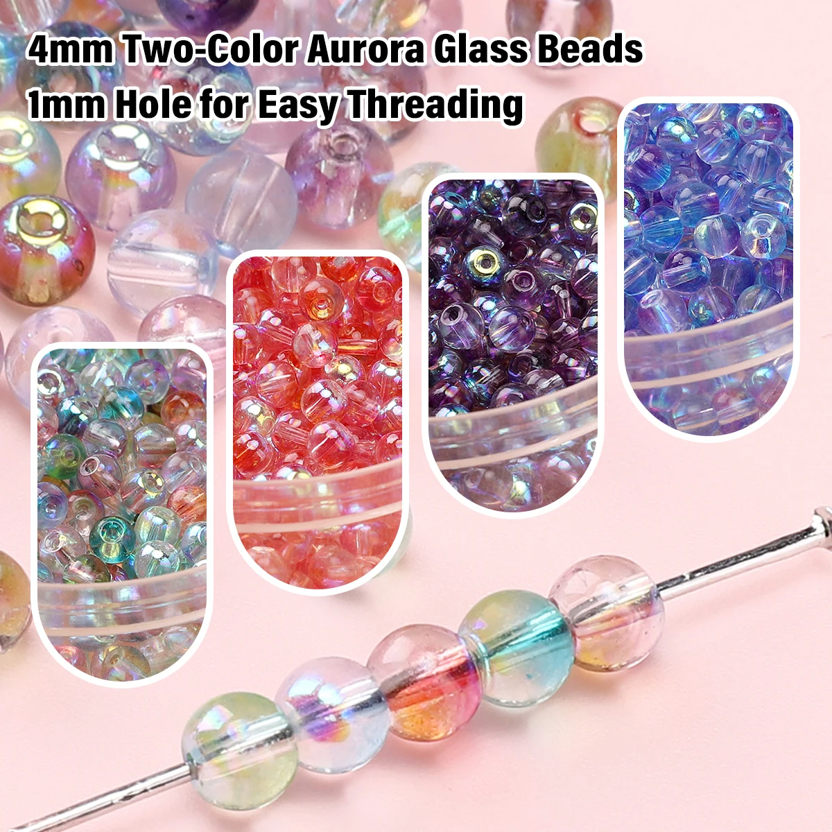 

4mm Two-Color Aurora Glass Rice Beads with 1mm Hole - DIY Jewelry Making (Necklace/Bracelet/Earrings) 90pcs/Bag