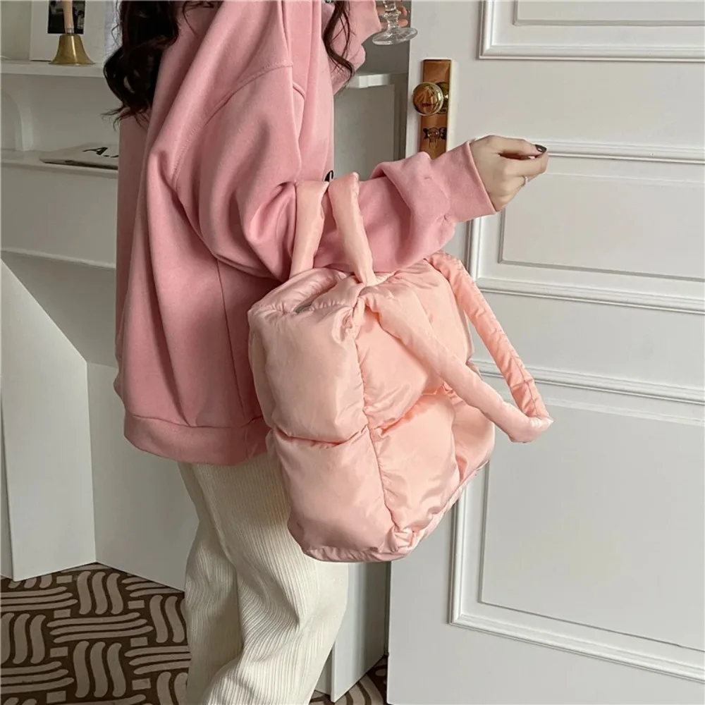 Fashion Nylon Cloth Puffy Shoulder Bag Soft Large Capacity Down Feather Handbag Padded Quilted Space Cotton Shopping Tote view 2