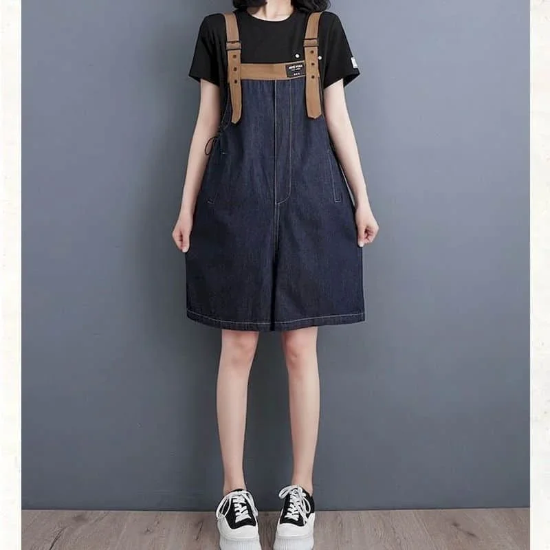 Kombinezony dżinsowe Vintage z wysokim stanem, luźne spodenki z szerokimi nogawkami koreański styl Romper Casual body stroje jednoczęściowe odzież damska
