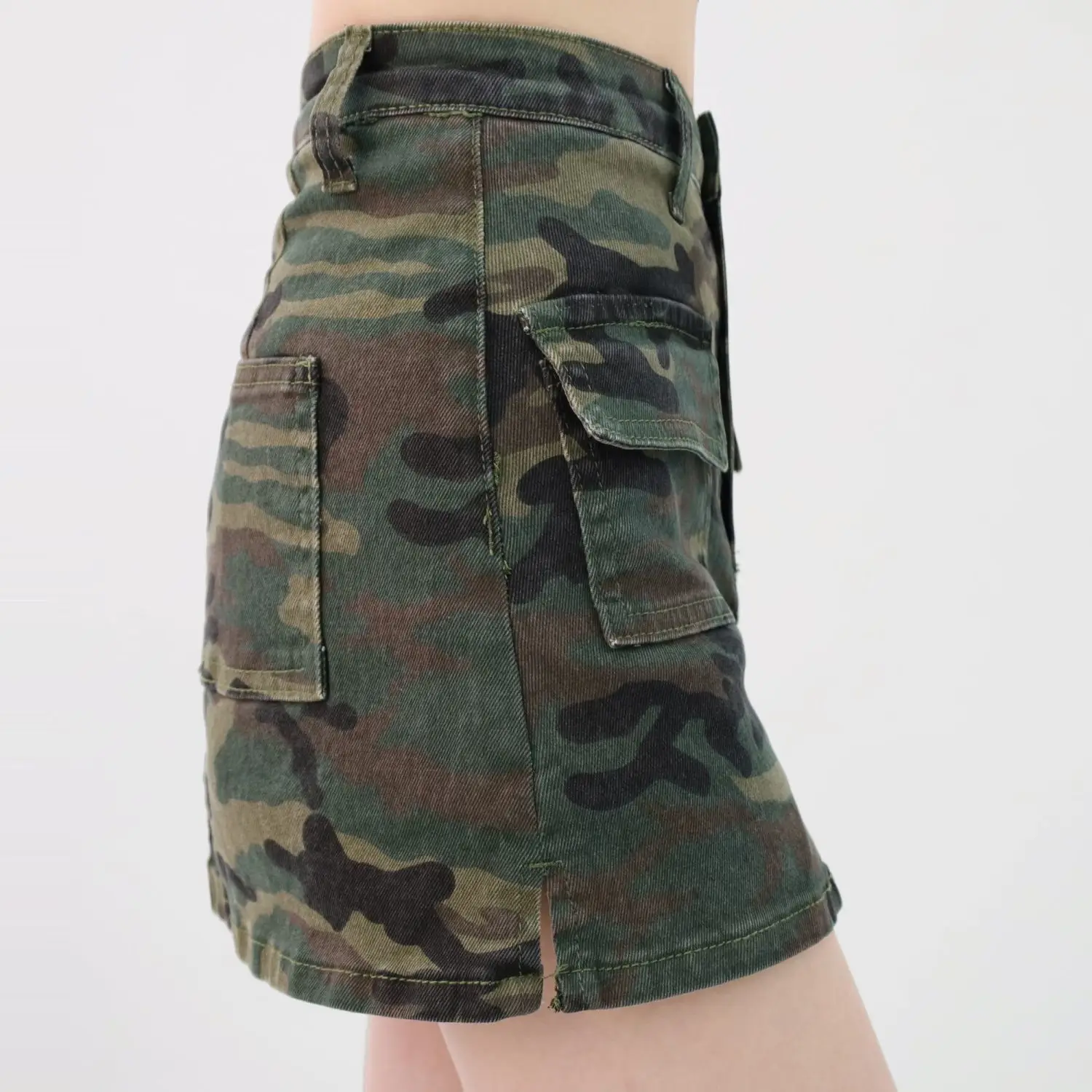 Army Green Denim Camouflage Short Skirt for Women High Waist Hip Spice Girls Skirt