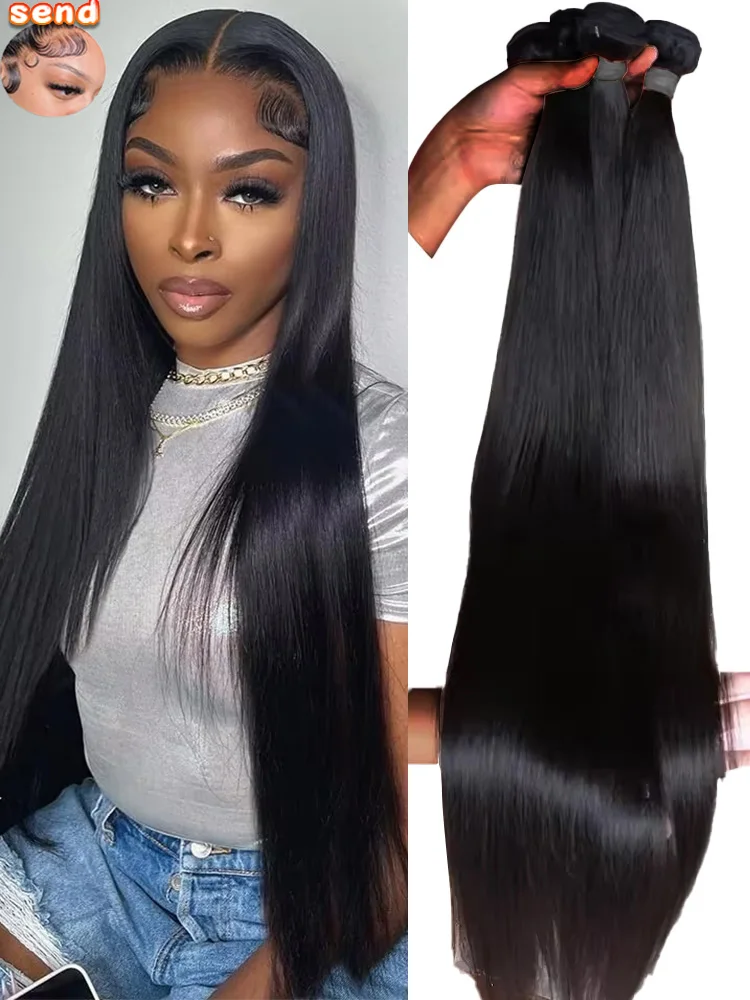 

3 4 пучка бразильских прямых волос 100% человеческие волосы 16A 30 38 40 дюймов необработанные пучки волос натуральный черный для женщин