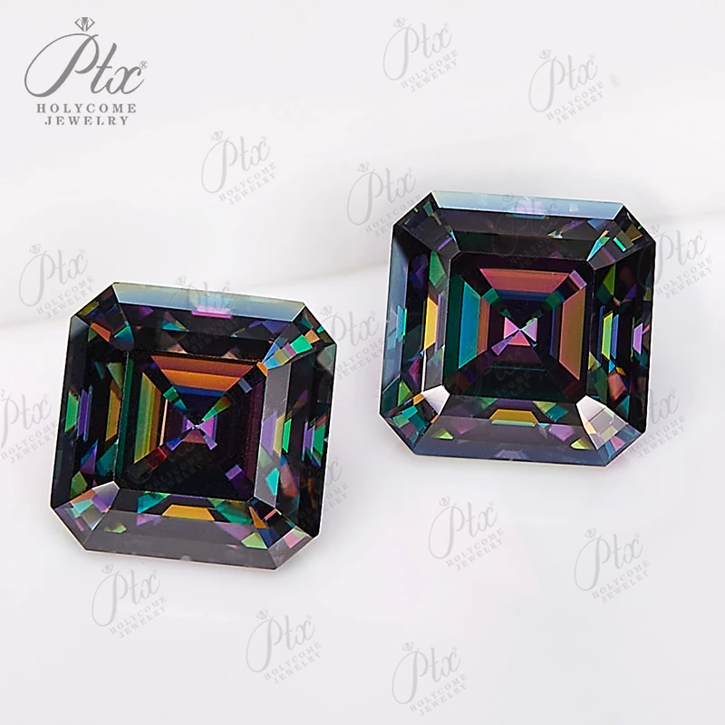 Losse Moissanite Rainbow Green Asscher Shape Beads With GRA Pass Diamond Tester Gemstone Charms For Jewelry Making Materials