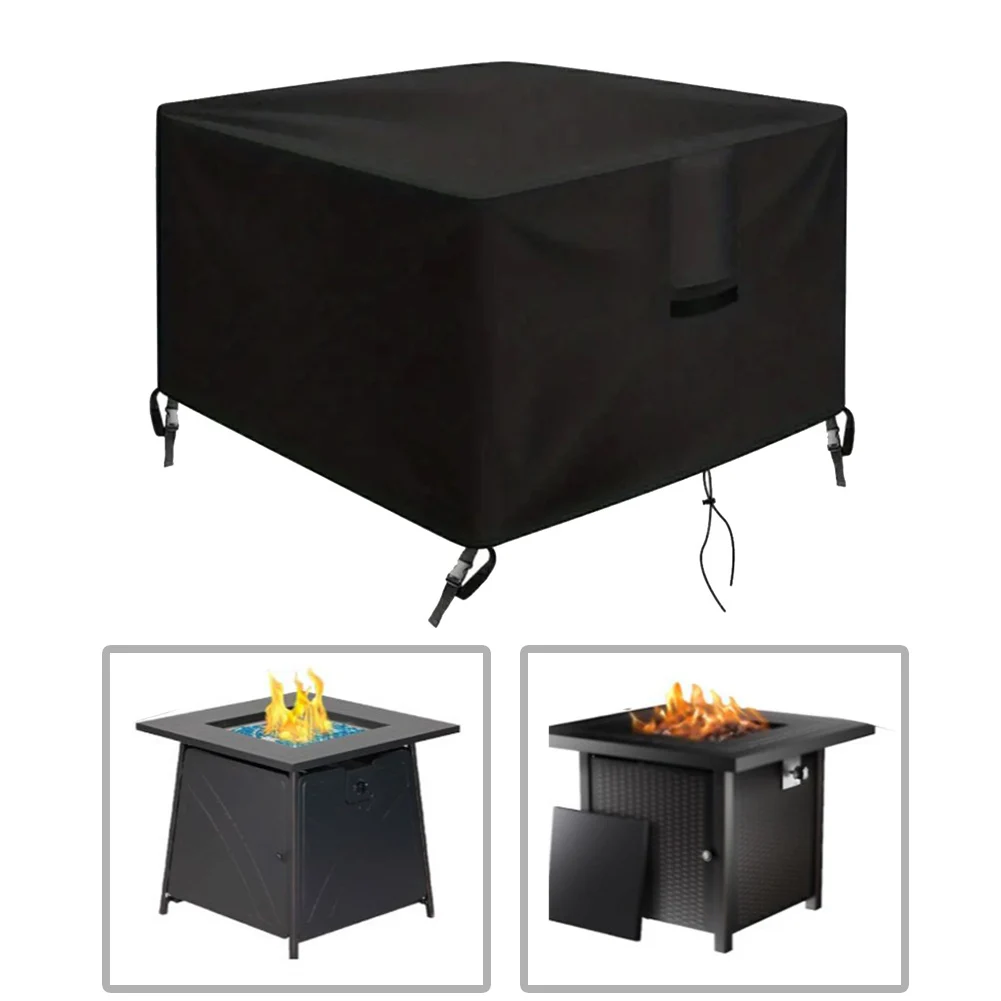 Duty Black Fire Table Cover 77x77x64cm With Air Vents And Handles For Garden Patio Outdoor BBQ Grill Protection