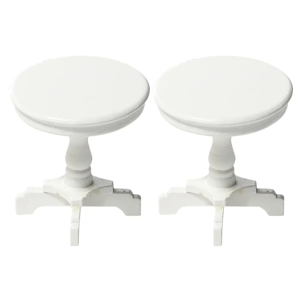 

2 Pcs Mini Round Table Decoration Fairy Garden Miniature Furniture Pretend Play Accessories Dollhouse Side Figurine Wooden Desk