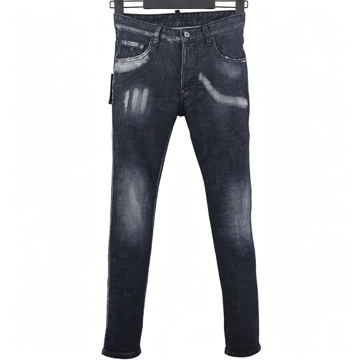 

6087 Four Seasons New Men's Jeans Washed Ripped Patch Paint Splash Ink Slim Fit Feet Black Jeans for Men