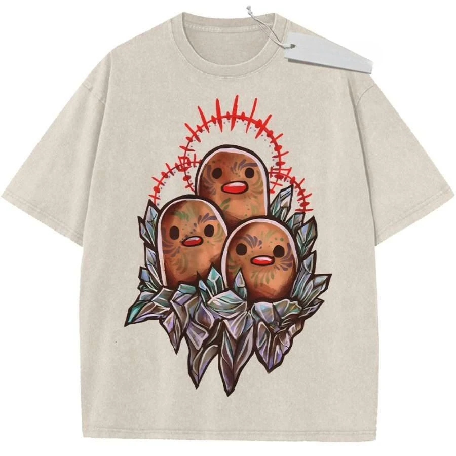 

Vintage Washed Oversized T-Shirt Anime Graffiti Print Streetwear Style Casual Daily Wear for Campus Outing and Home Leisure