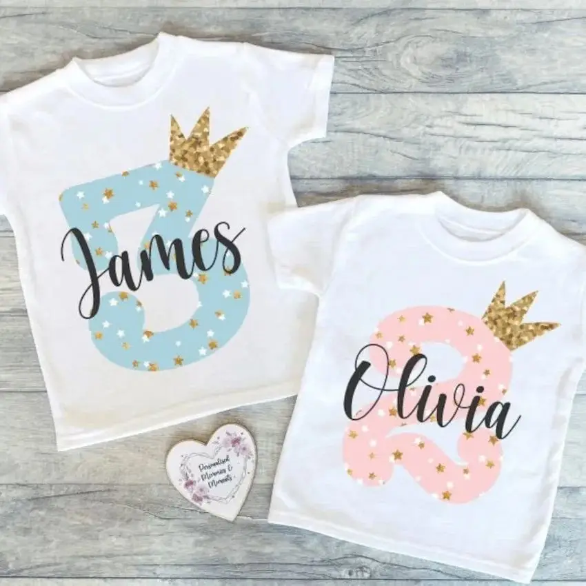 Personalised Crown Birthday T-shirts | Custom Birthday Keepsake T-shirt | Personalized Birthday Gift | Customisable Number Birth