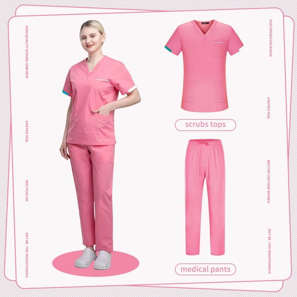 S-XXL Scrubs Tops + Broek Pak V-hals Medische Uniformen Korte Mouwen Scrubs Uniformen voor Vrouwen Mannen Tandarts Operatiekamer Werkkleding