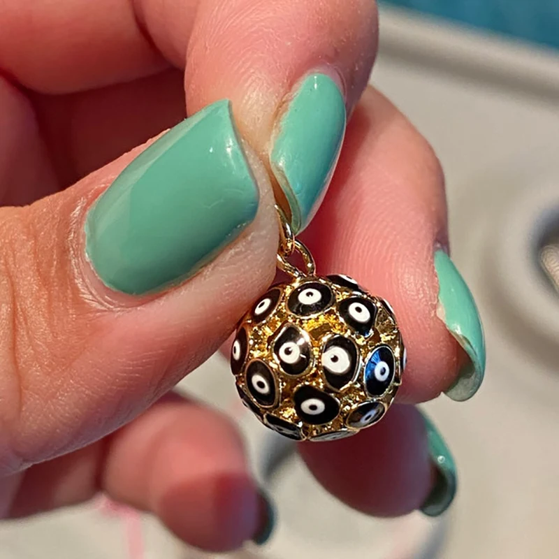 Evil Eye Tropfen-Emaille-Charm, neonrosa, orange, türkis, blaues Öl, tief ausgeschnitten, echt vergoldet, Halskette, Armband, Anhänger M09 M93 – Detail 14