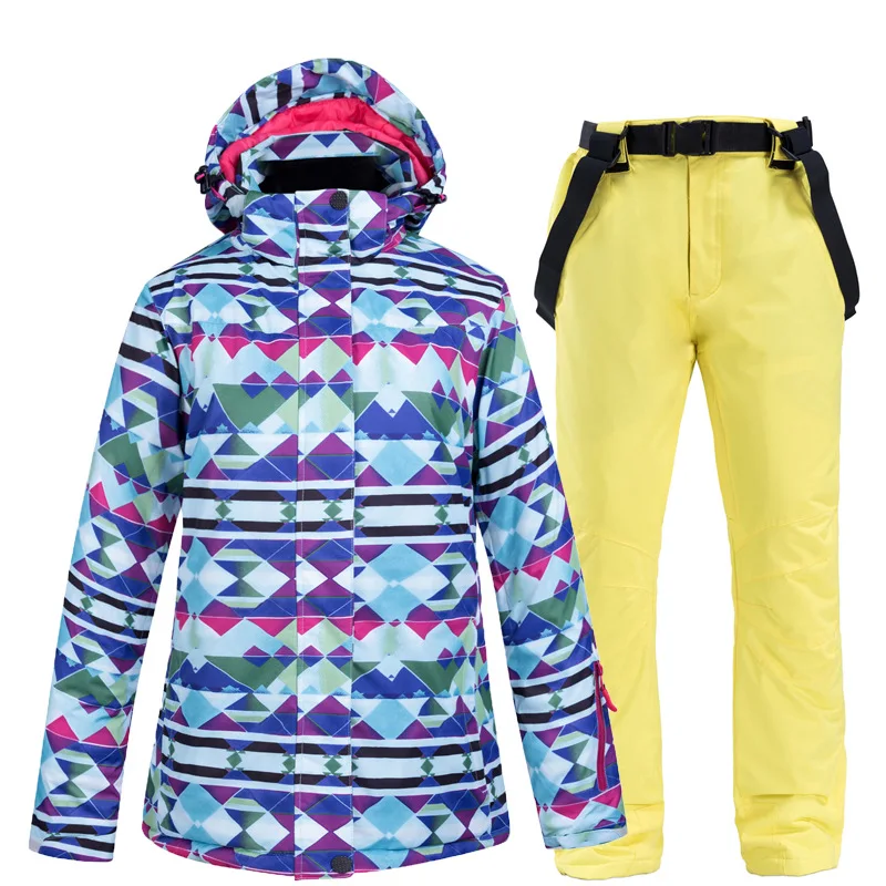 

2022 New Women's Ski Suit Waterproof Snowboarding Winter SnowSuit Windproof Keep Warm Printed Skiing Sports Jacket Pants Set