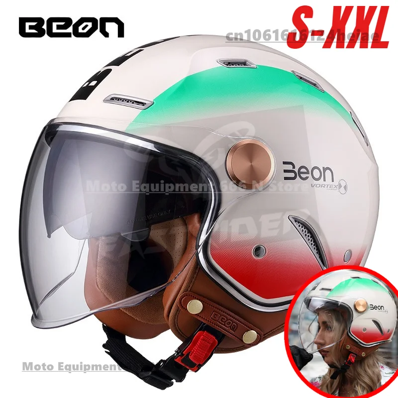 

BEON Retro JET Motorcycle Helmet ECE Casco De Moto Half 3/4 Dual Visor Capacete De Moto Moto Accessories Women Helmet