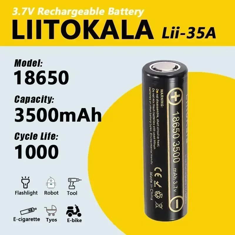 100% Original LiitoKala Lii-35A 3.7V 3500mAh 10A Discharging Rechargeable Batteries For 18650 Battery/UAV