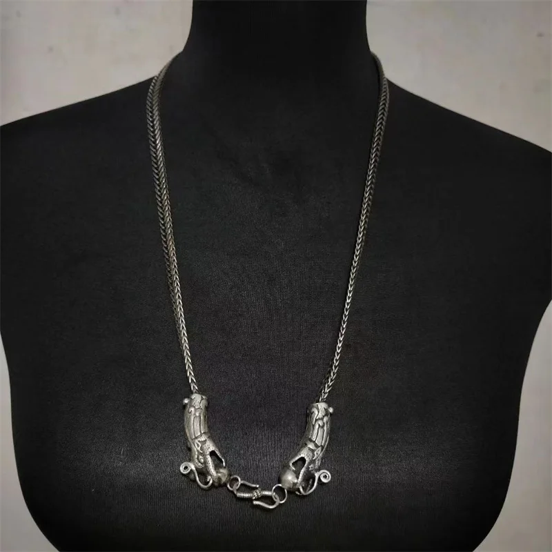 Jia Le/Tibetan Silver Vintage Dragon Head Fashion Necklace Personality Fine Jewelry Exquisite Workmanship Men Women Couple Gift