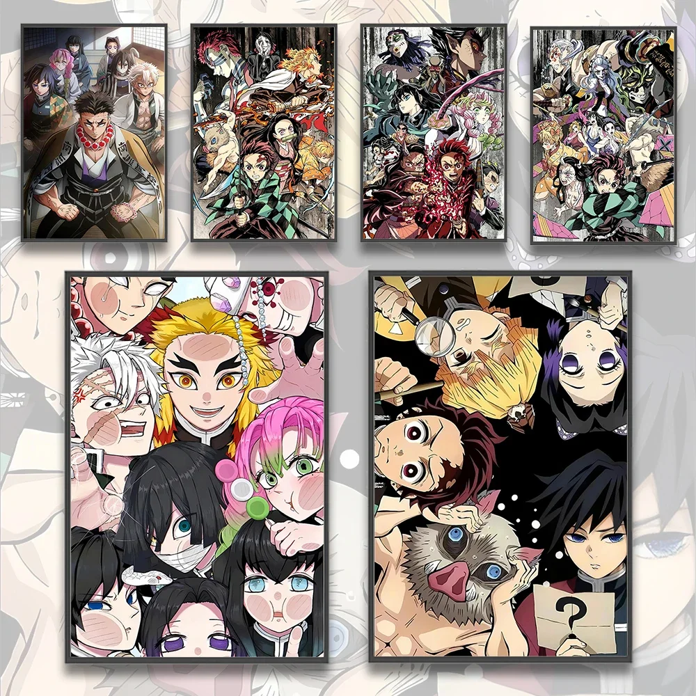 Demon Slayer Hashira Tanjiro Anime Self-adhesive Poster Wallpaper Figures Art Decor Cartoons Kid Gift Home Decoration Painting