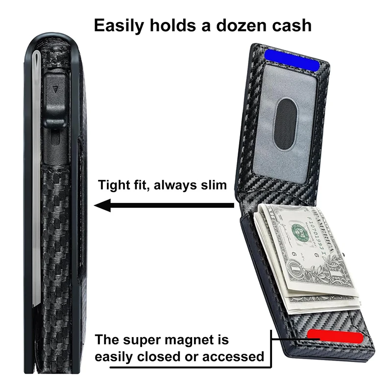 Men-Slim Minimalist Smart  Wallet RFID Blocking Pop Up Wallet Credit Card Holder Bifold Carbon Fiber Wallet