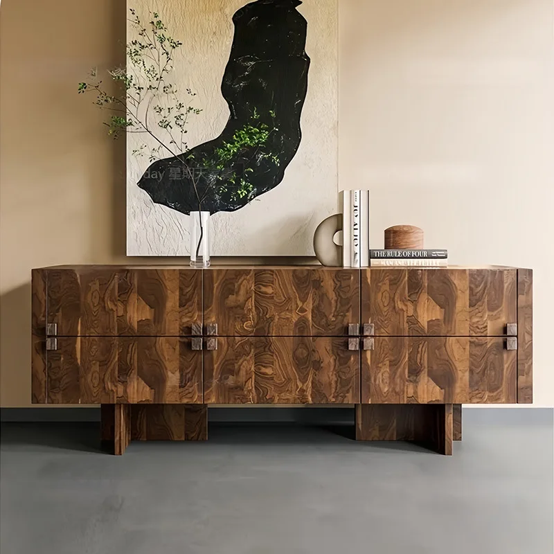 

Italian solid wood dining side cabinet, living room decoration, storage, antique tree tumor veneer porch cabinet