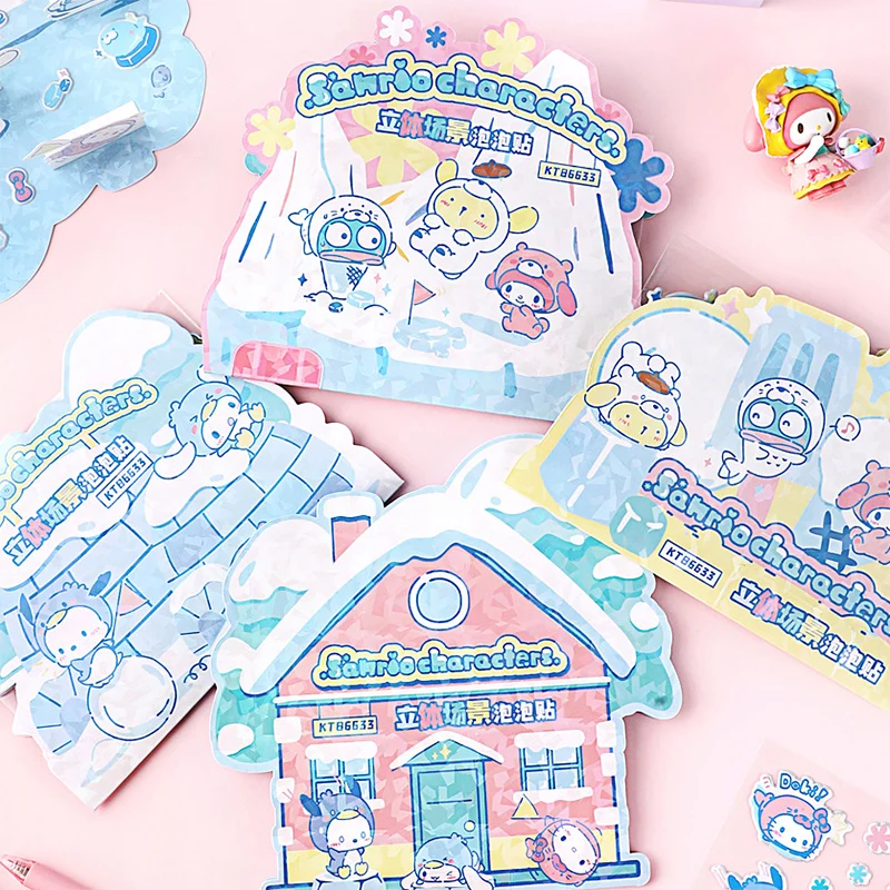 Sanrio 3D Scene Puffy Stickers Cinnamoroll Melody Pompompurin Guka DIY Sticker Hand Account Decoration For Girls Gifts