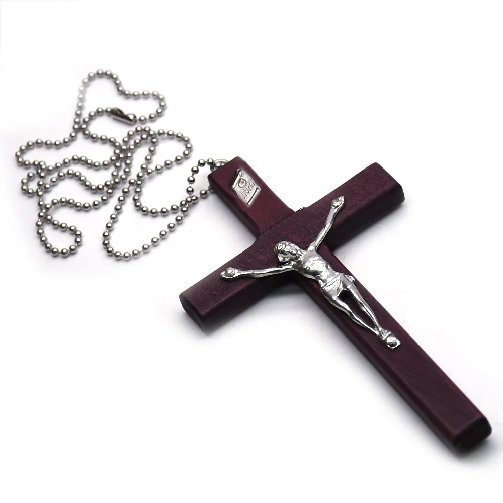 Classic Wooden Crucifix Cross Pendant For Men Women DIY Necklace Handmade Big Size Jesus Saint Charms Catholic Religious Jewelry