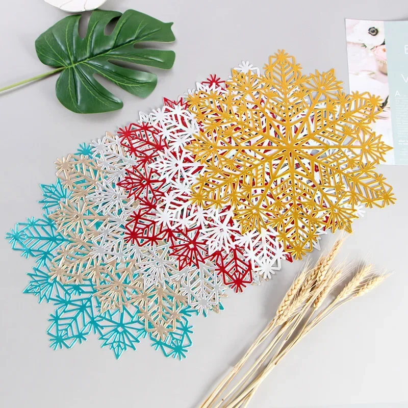 Table Mat Snowflake Bronzing PVC Placemat Hollow Insulation Coaster Pads Table Bowl Home Christmas Decor Heat Resistant