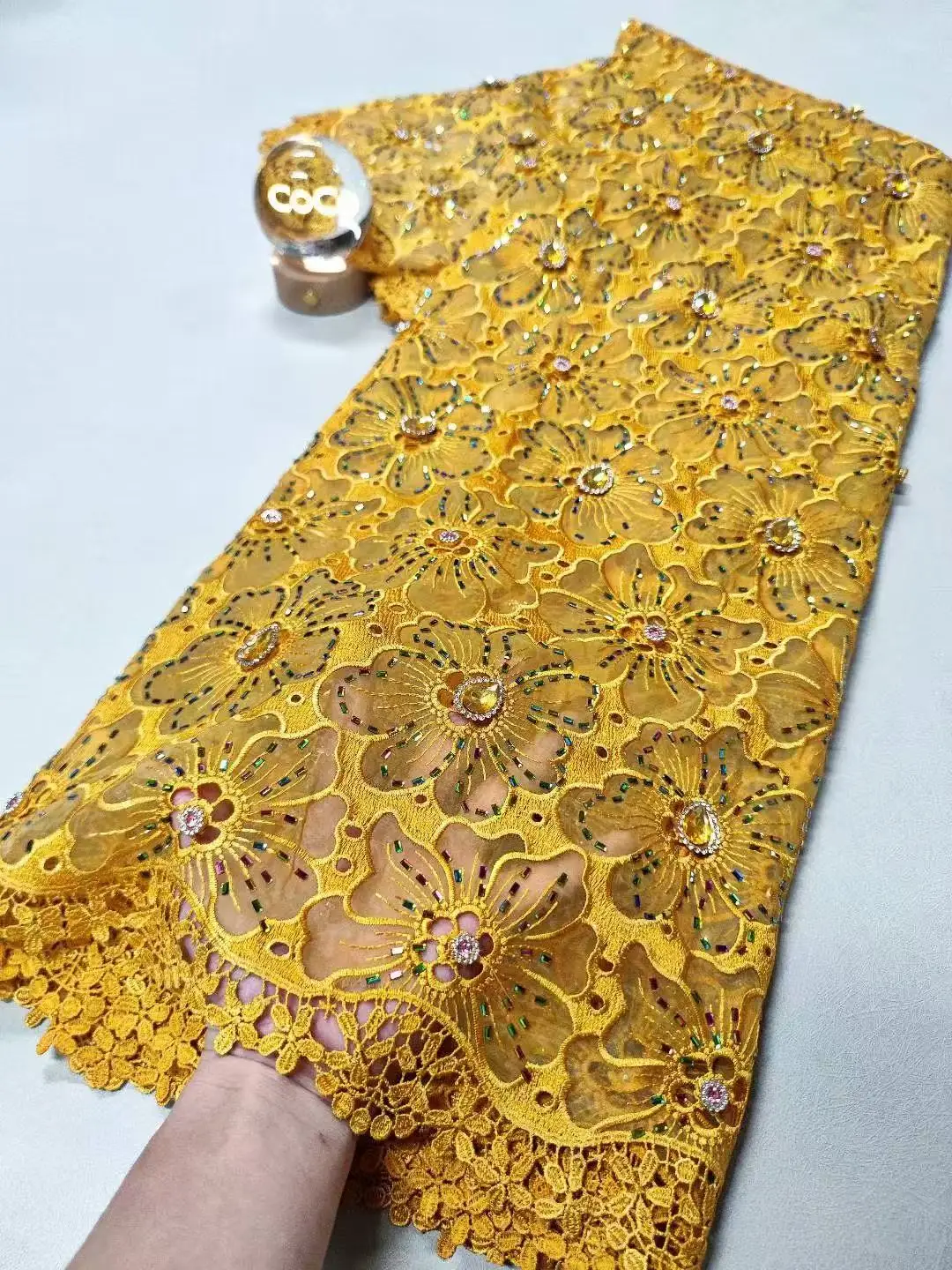 2025 Latest Guipure Cord Lace Fabric High Quality Royal Blue Sequin Beads Embroidery Mesh Lace Material For Luxury Party Sewing