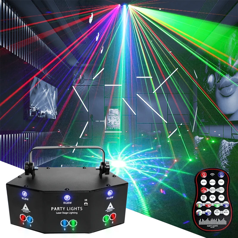 HCWE 9 Eyes Projector RGB Christmas Laser Party Light Remote Control Nightclub Lights Decoration DJ Halloween Karaoke Disco Ball