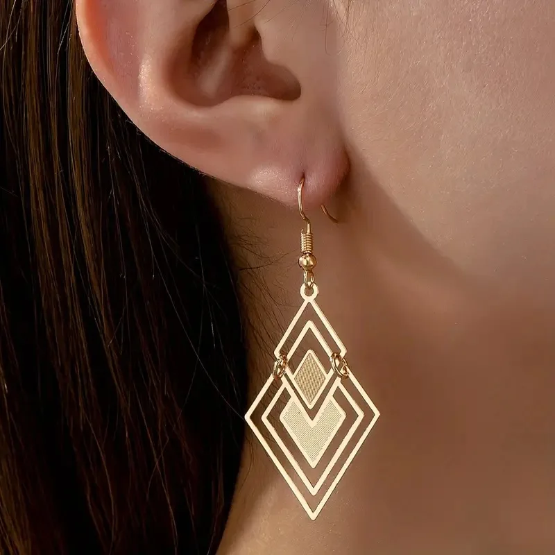 Jasmine Cross Border Exquisite Square Geometric Diamond Cutout Earrings Elegant Light Luxury Women's Wholesale
