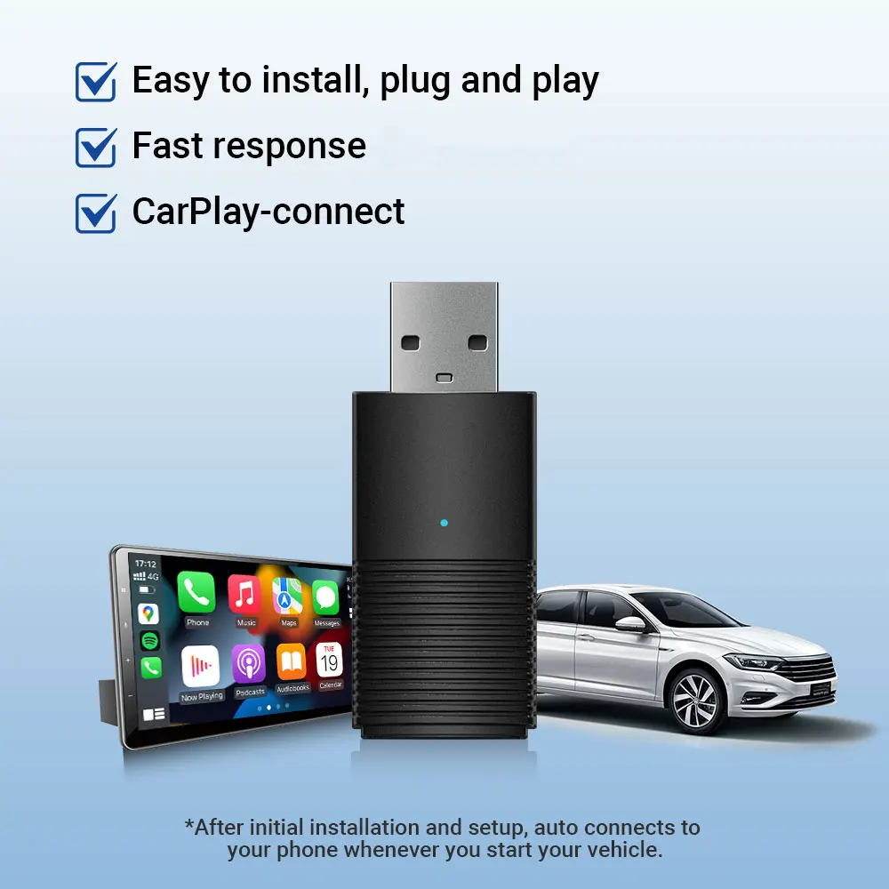 Mini Adaptador CarPlay Sem Fio para Carro, Dongle Plug and Play, Bluetooth, WiFi, Conexão Rápida, Com Fio, OEM, Novo, 2022, Jogo