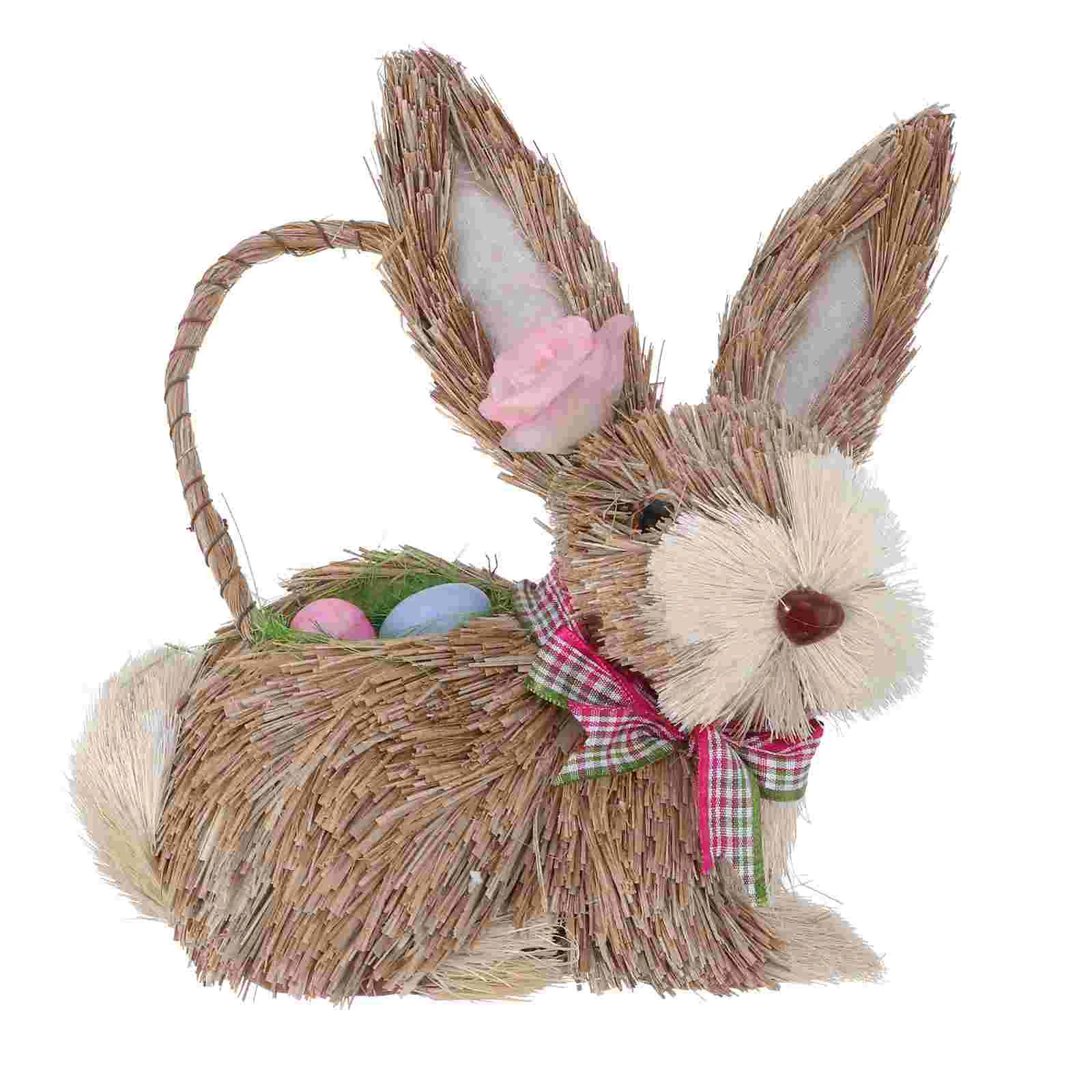 Straw Rabbit Ornament Hand-woven Household Decoration Easter Bunny Furniture Reborn Baby Dolls