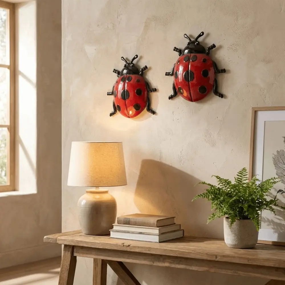 Iron Ladybug Wall Decor Waterproof Easy to Hang Ladybug Wall Art Red and Black Rustproof Insect Wall Decor
