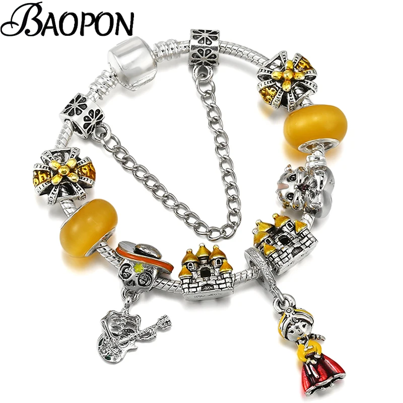 Серебряный цвет, корона, замок, бусины, браслеты-подвески с винтажной змеиной цепочкой, браслеты для женщин, модные ювелирные изделия, дропшиппинг