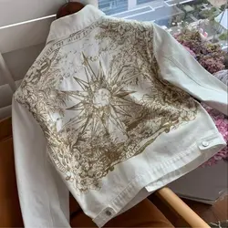 Chaqueta vaquera con estampado de sensación de Metal frío para mujer, Top holgado adelgazante de manga larga con solapa, primavera y otoño, 2024