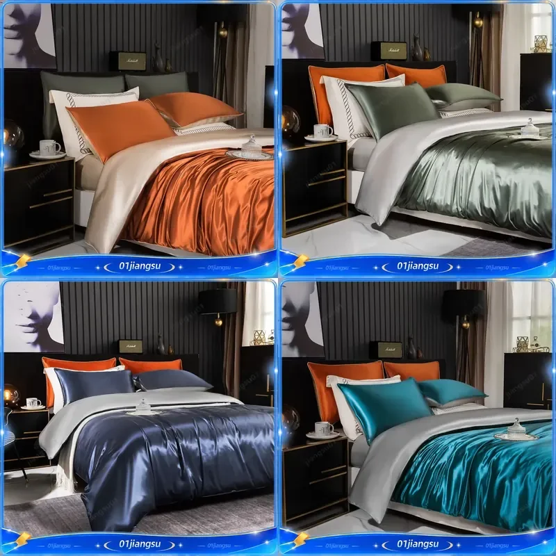 22 Momme 100% Pure 6A Mulberry Silk Duvet Cover Double Sided Reversible Contrasting Colors OEKO TEX Certified Luxury Bedding