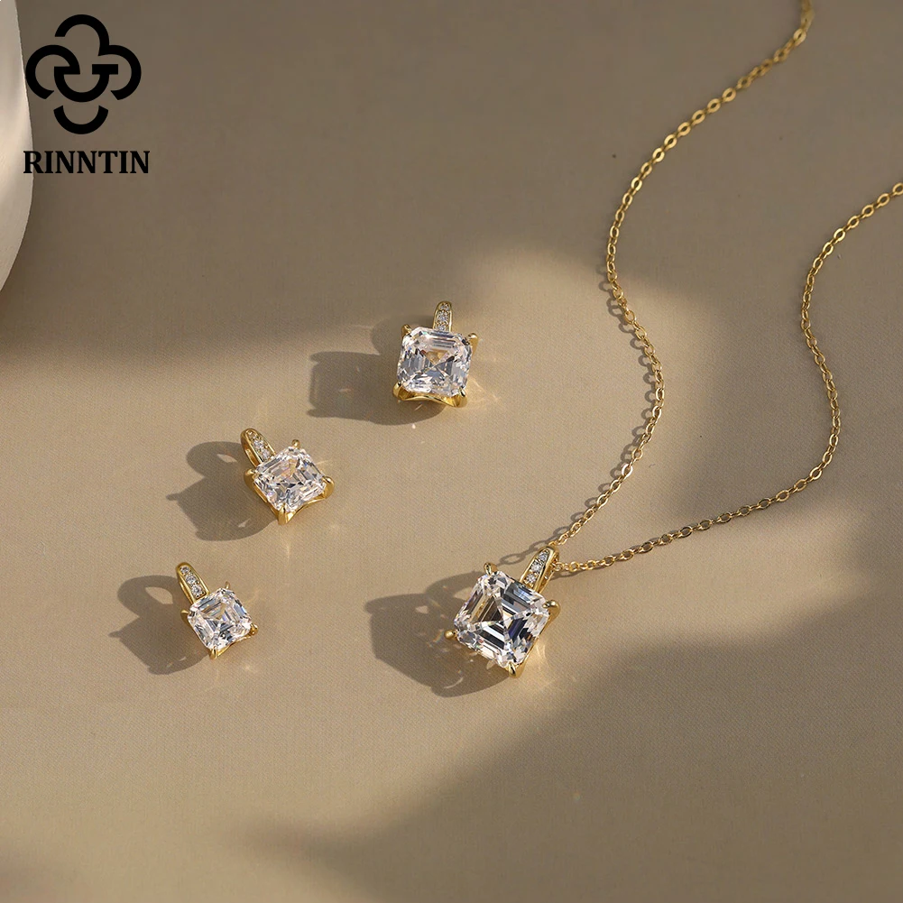

Rinntin S925 Silver 1-4 Carat Moissanite Square Pendant Necklace for Women Light Luxury Fashion Valentine's Day Gift SMON06