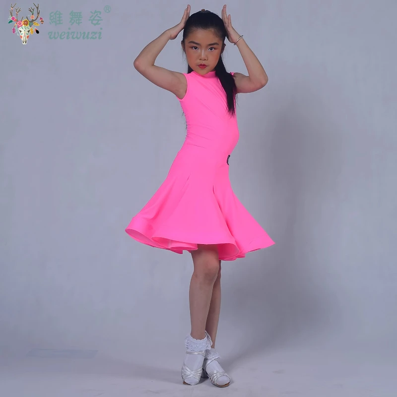 فستان رقص لاتيني احترافي للأطفال للفتيات فساتين رقص قاعة الرقص رومبا تشا تشا سامبا فستان ممارسة الأداء اللاتيني