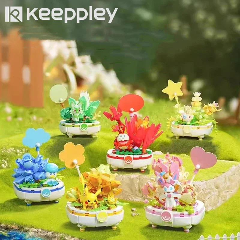 KEEPPLEY Pokemon building block potted plant series Pikachu Togepi Sylveon Sprigatito Fuecoco assembly model children's toys