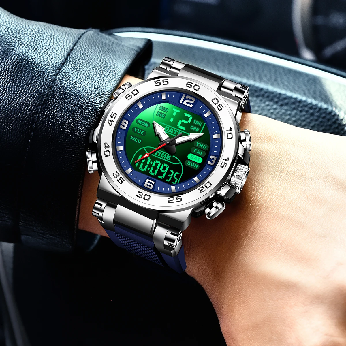 FOXBOX ساعة رجالي مضيئة جديدة عسكرية رياضية كوارتز ساعة يد مزدوجة مقاومة للماء تاريخ الأسبوع ساعات للرجال relogios masculino