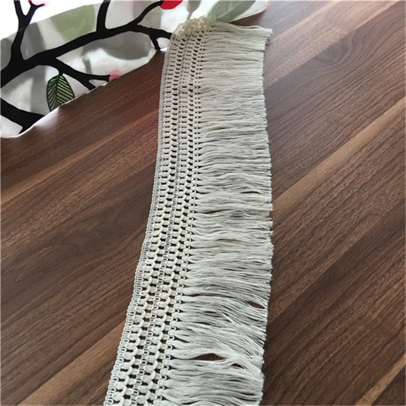 13.5CM Wide Beige Cotton Tassel Embroidered Fabric Lace Edge Trim Fringed Ribbon Dress Garment Curtains DIY Sewing Decor