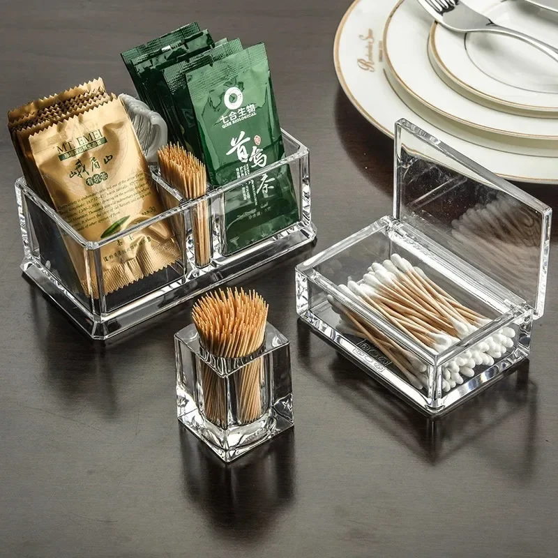 Acryl Verdickte Baumwolle Tupfer Box Clamshell Tee Box Beißring Halter Kreative Transparent Zimmer Hotel Restaurant Lagerung Container